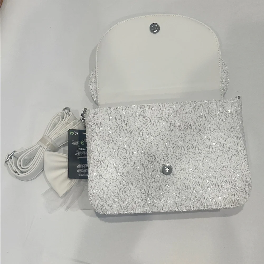 Disney Lounge fly White Sequin I do Wedding Bow Handbag New w tags